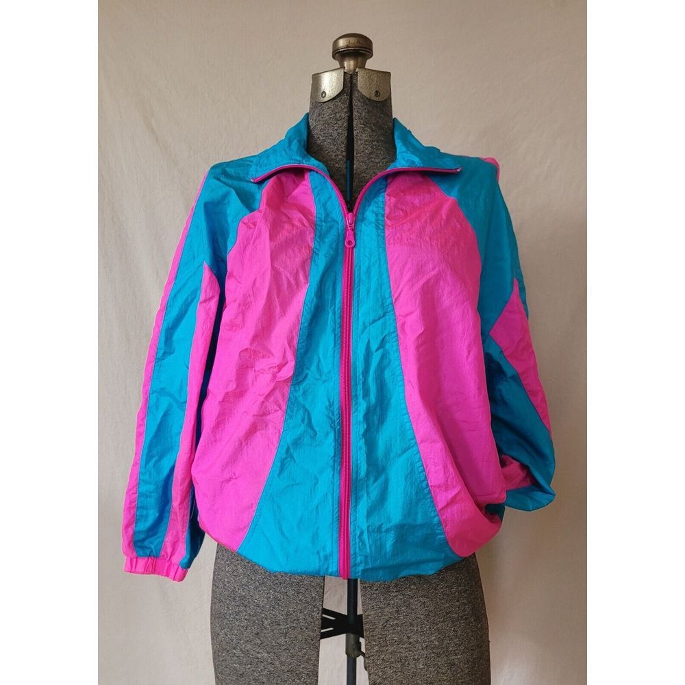Vintage Bridge Gate Pink Blue Circus‎ Tent Wind Breaker Size Medium 70s 80s